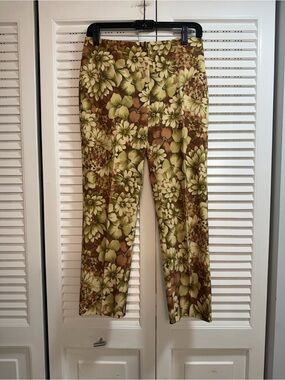 Teenflo Vintage Maurice Tarica Green and Brown Floral Cropped Pant Size 6